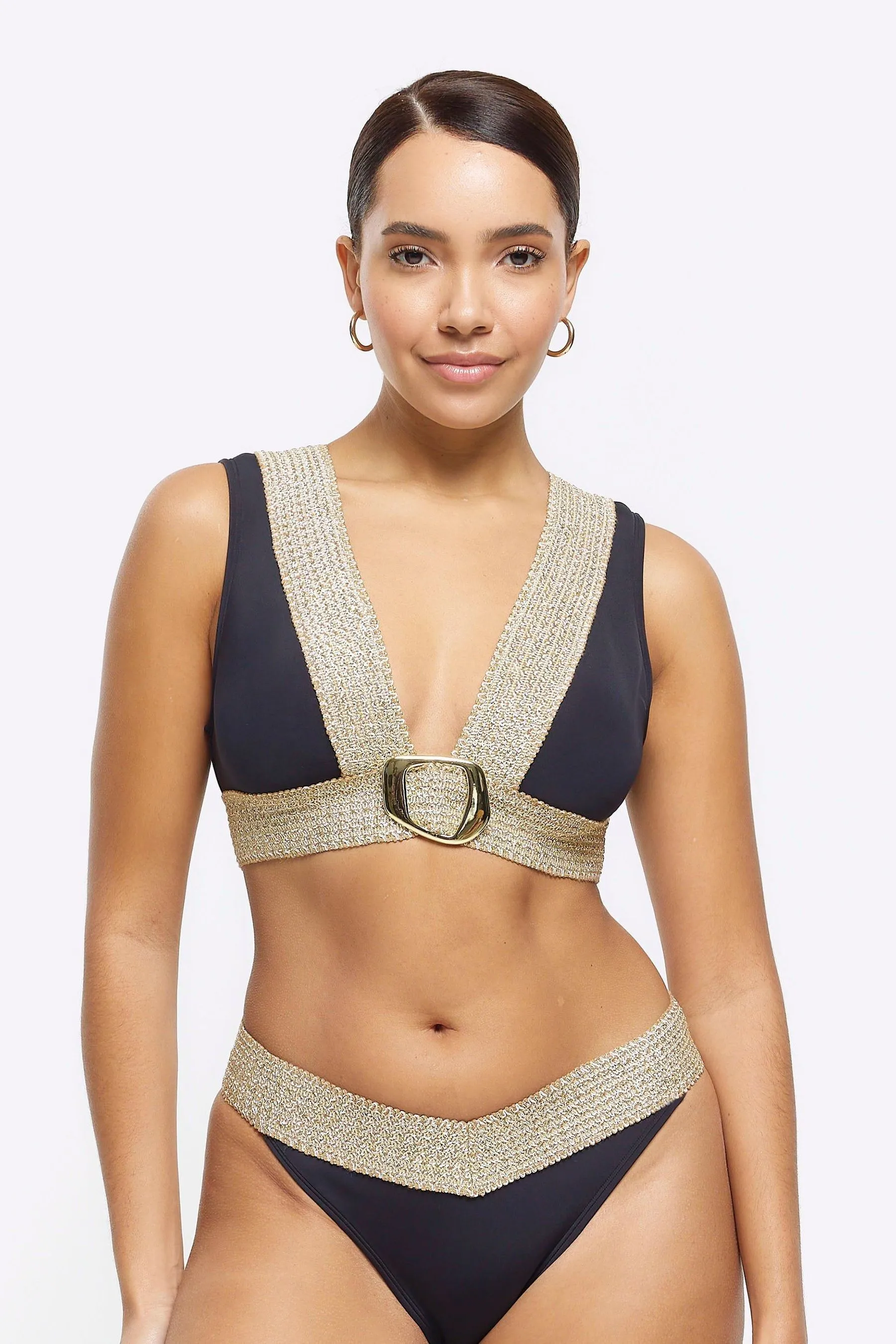 River Island - Top bikini con fibbia elasticizzata