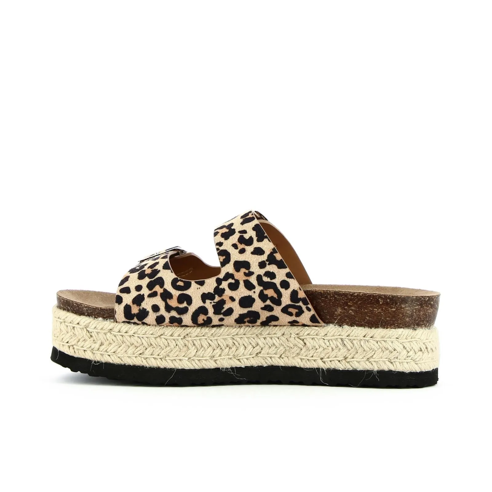 Sandali beige animalier con platform corda e doppia fibbia