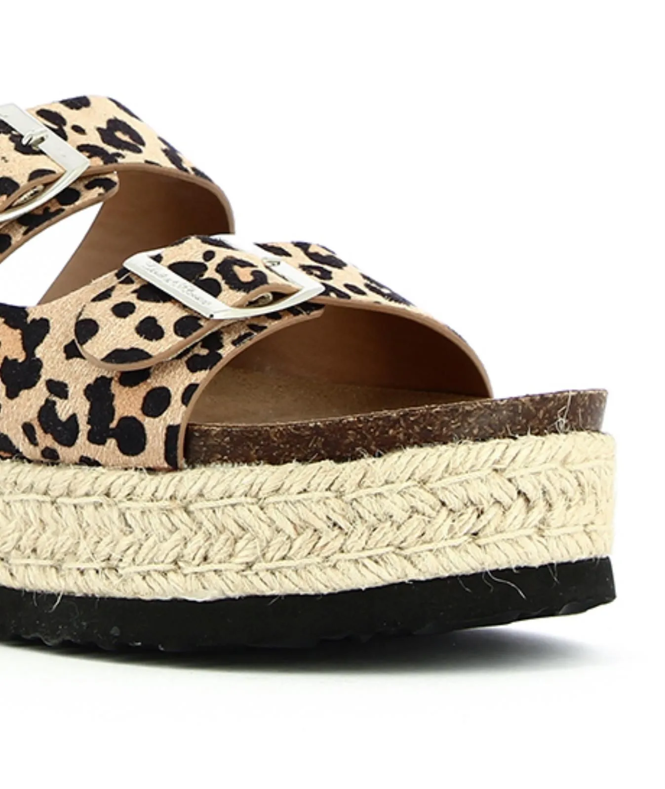 Sandali beige animalier con platform corda e doppia fibbia