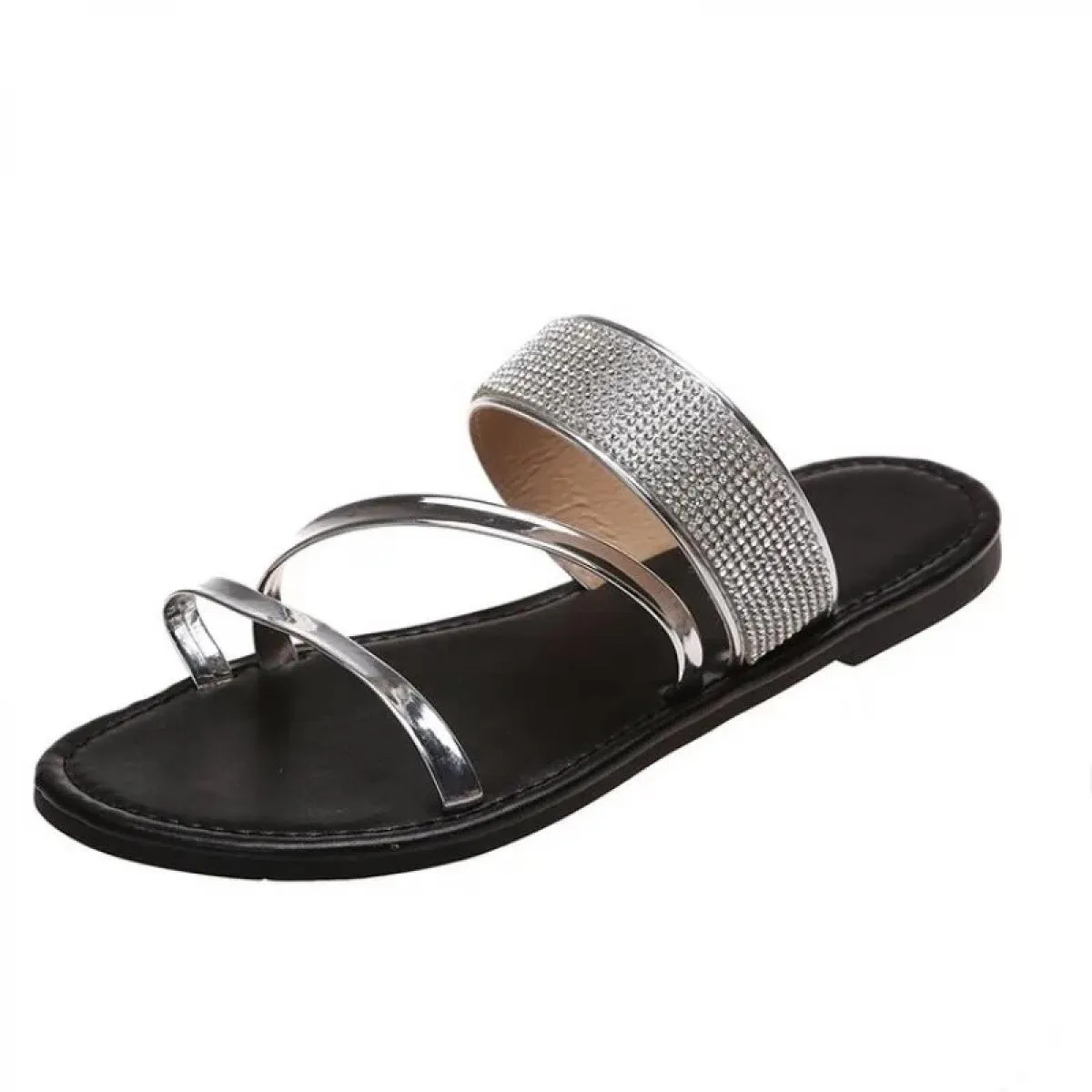 Sandali estivi da donna Sandali piatti scintillanti con strass Slide da donna alla moda da spiaggia scintillanti eleganti slip o