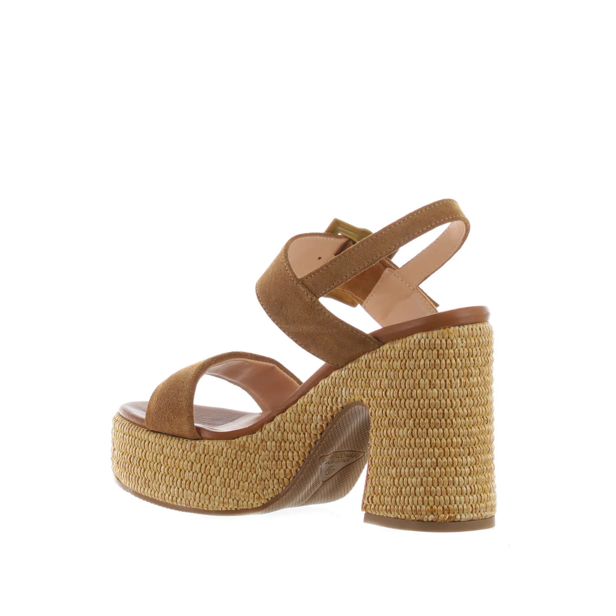 Sandalo in crosta con fondo platform in raffia