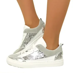 Sneakers Donna con Glitter Argento Made in Italy