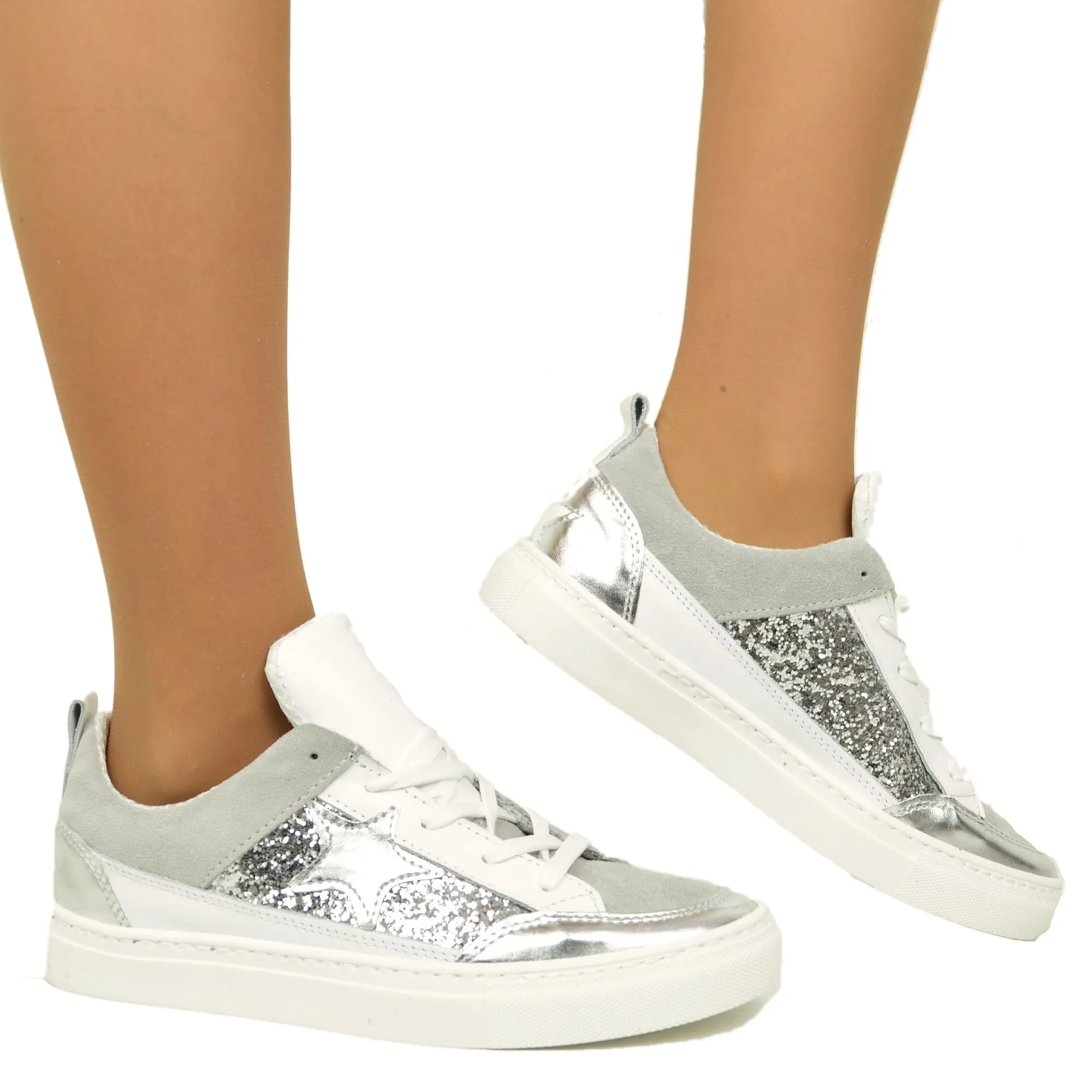 Sneakers Donna con Glitter Argento Made in Italy