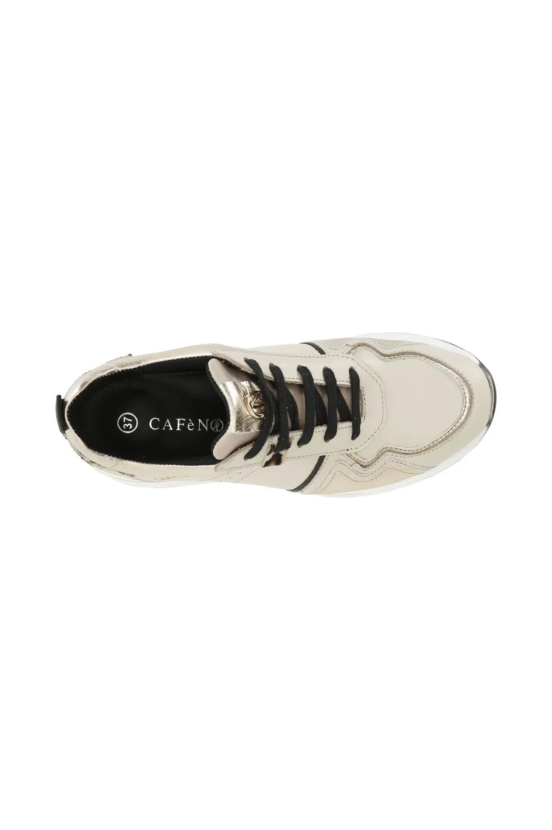 sneakers in pelle con inserti in cavallino e laminato beige/platino