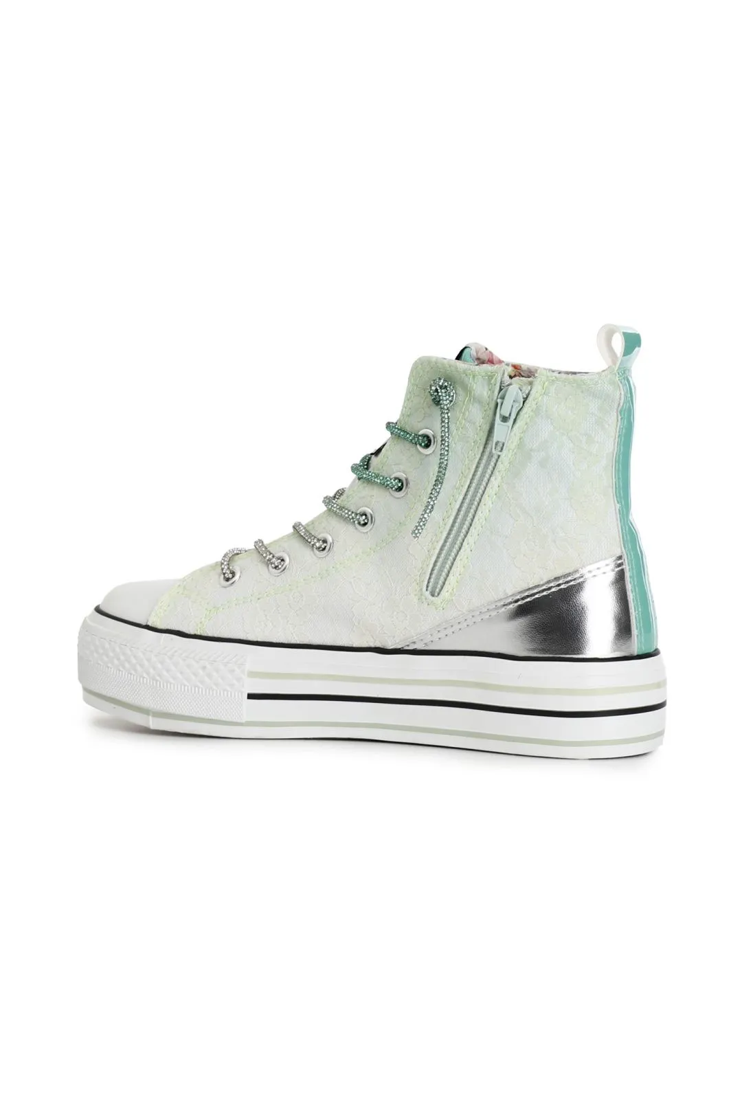 sneakers mid pizzo degradé con lacci strass menta