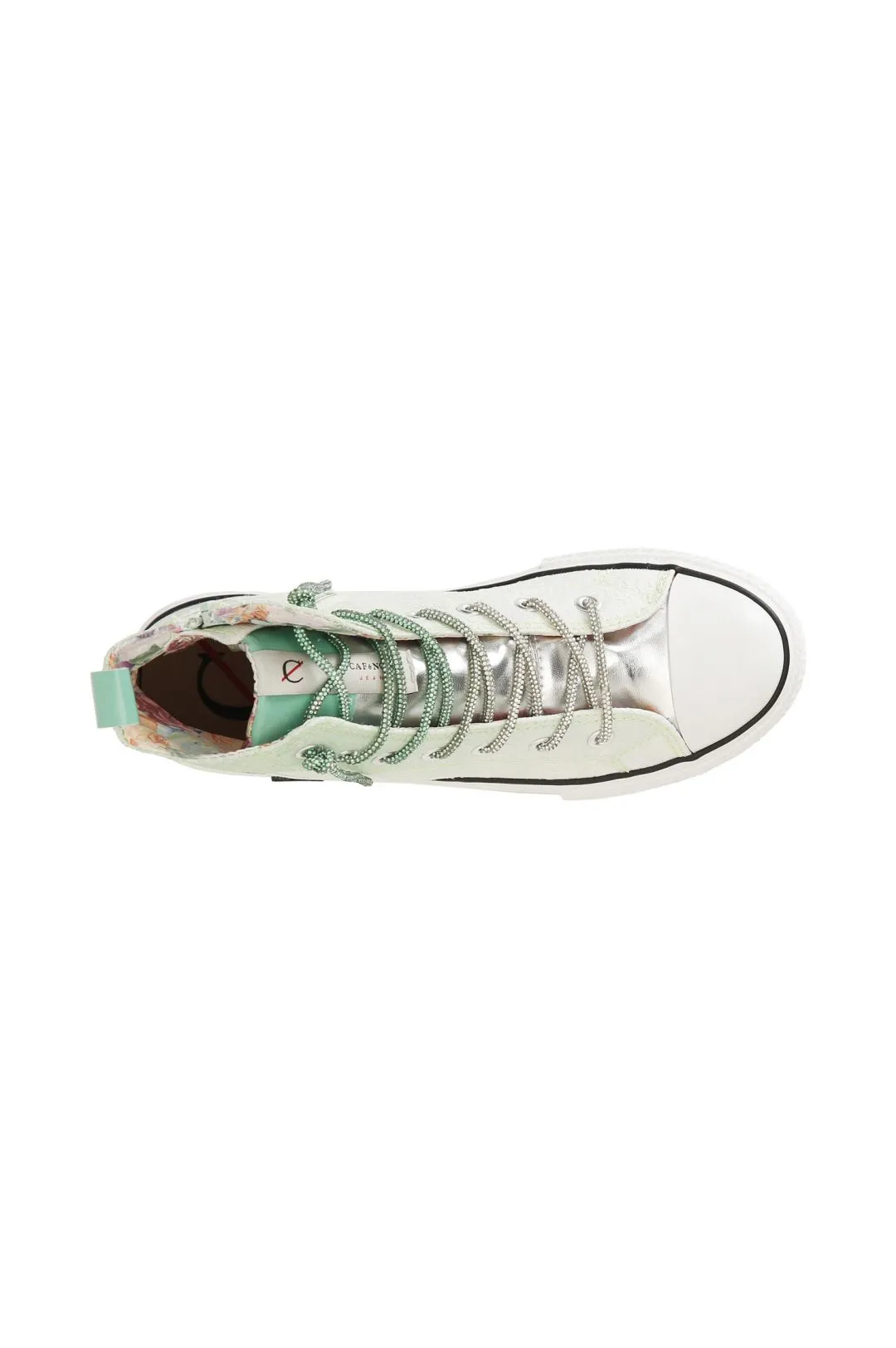 sneakers mid pizzo degradé con lacci strass menta