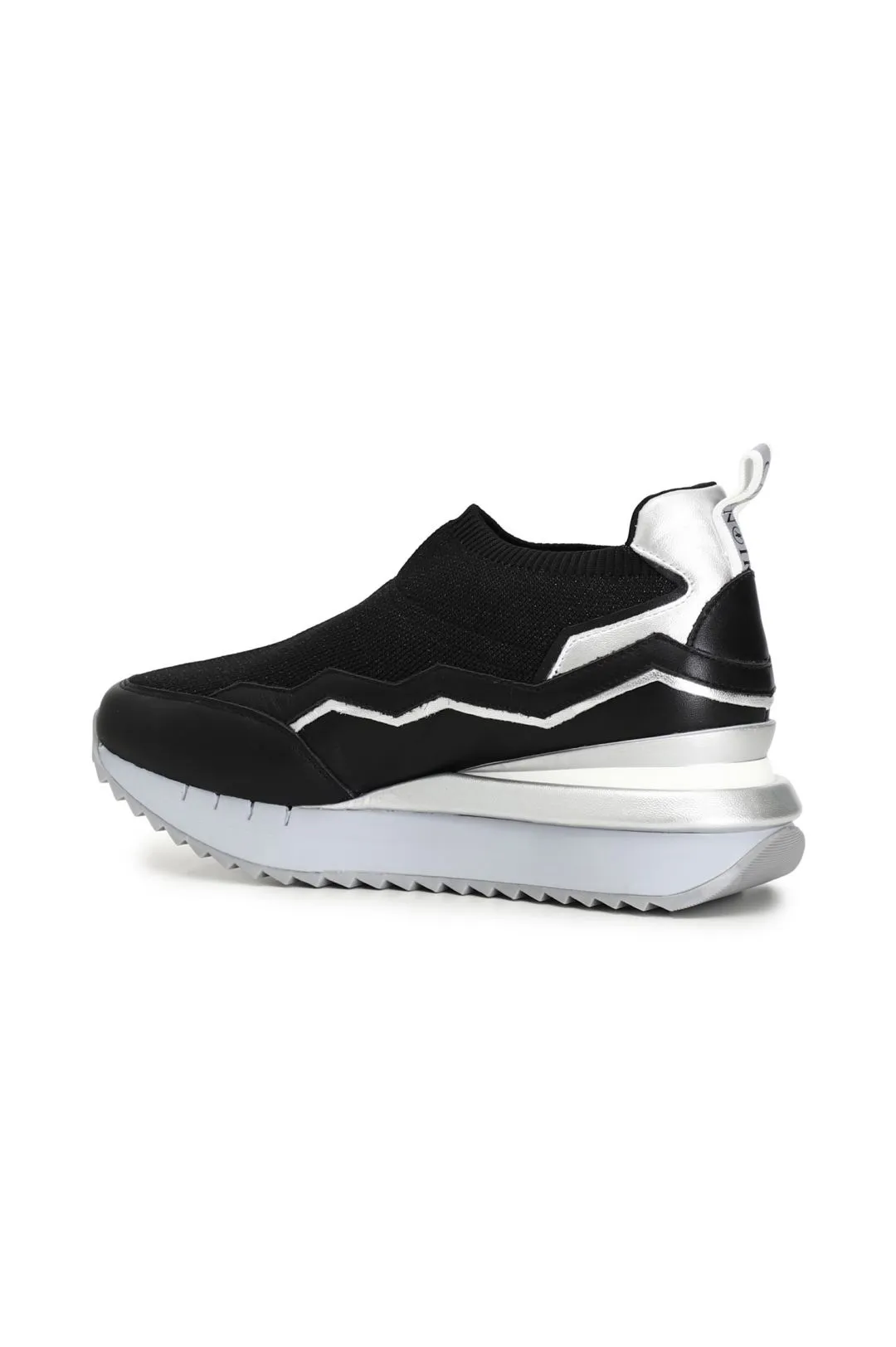 sneakers slip on in tessuto lurex e pelle nero