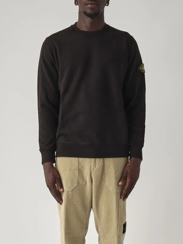 STONE ISLAND  Felpa uomo Stone Island girocollo in pile di cotone Nero