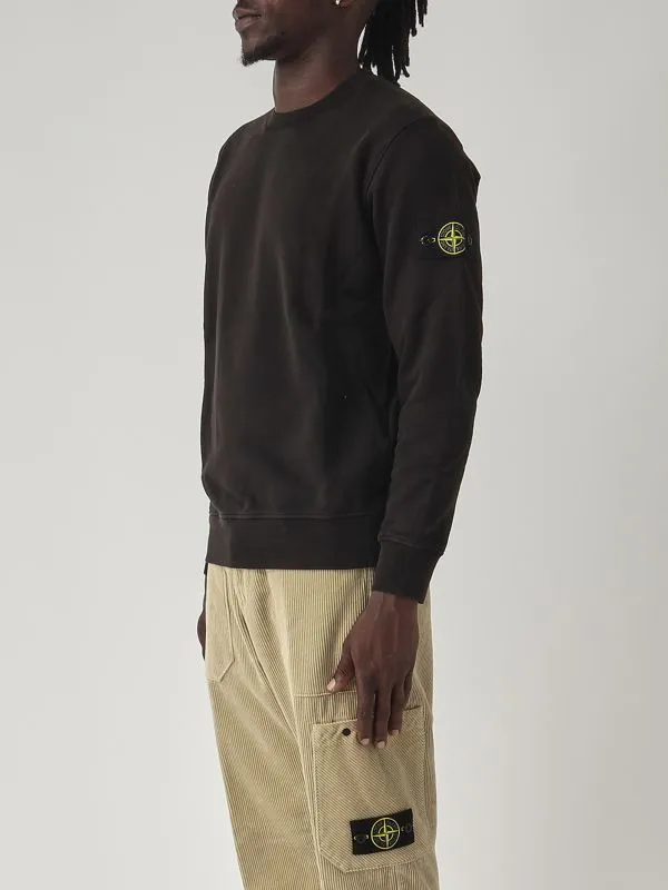 STONE ISLAND  Felpa uomo Stone Island girocollo in pile di cotone Nero