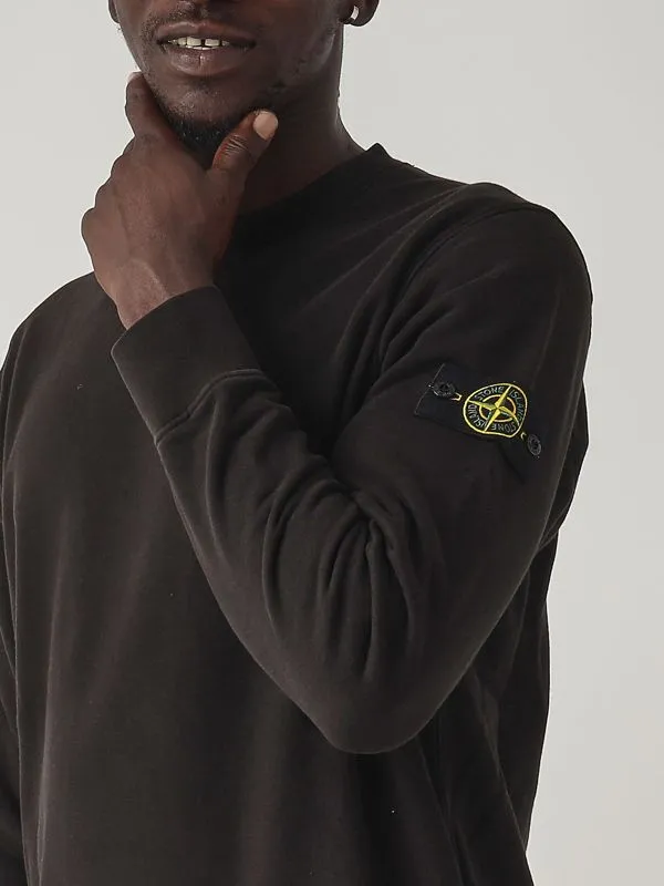 STONE ISLAND  Felpa uomo Stone Island girocollo in pile di cotone Nero