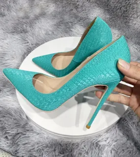 Tikicup Fluo Mint Green Nero Bianco Effetto coccodrillo Donna Punta a punta Scarpe con tacco alto Ladies Party Stiletto Pumps 8