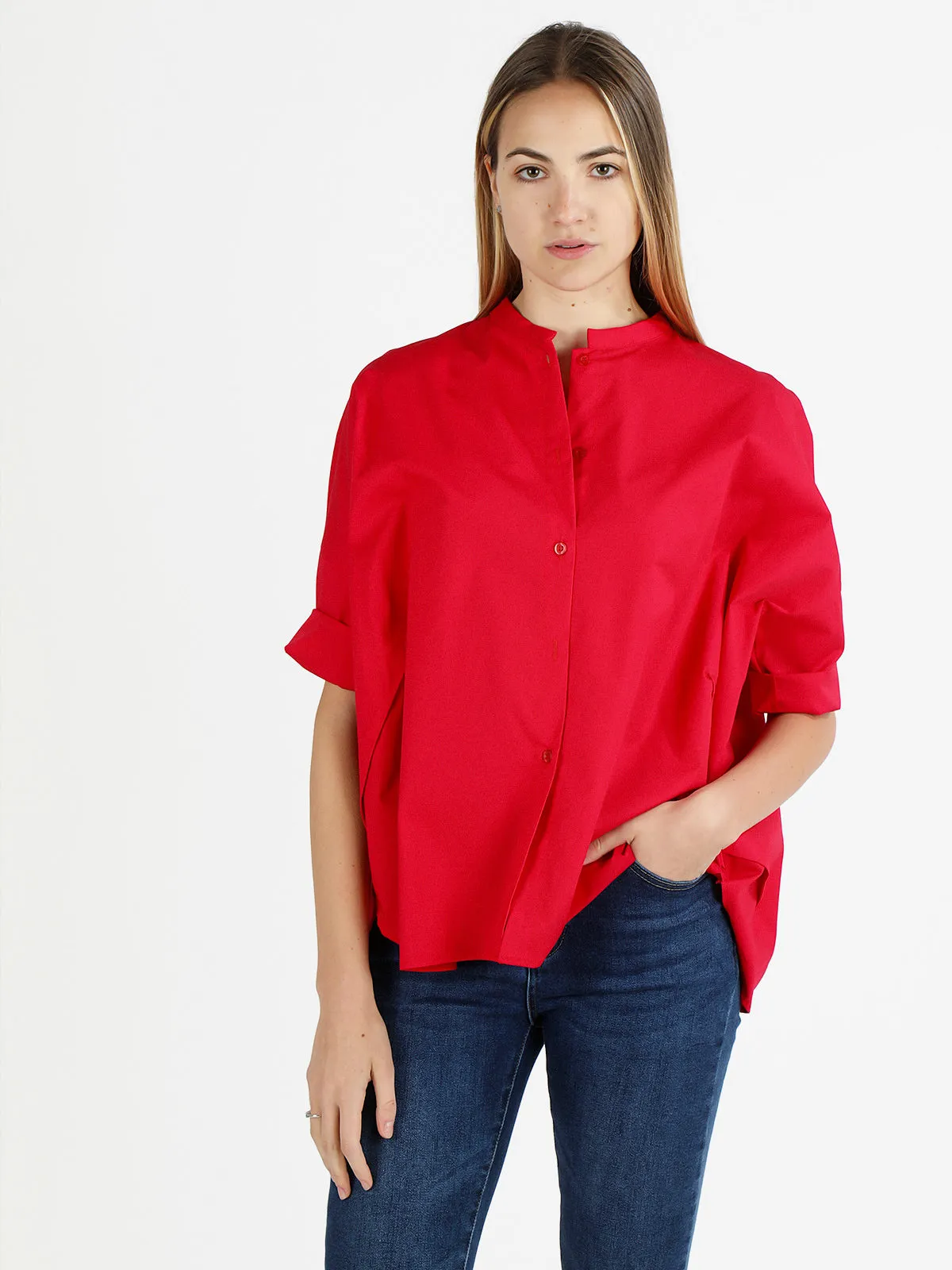 Wendy Trendy Chemise femme oversize à col mao